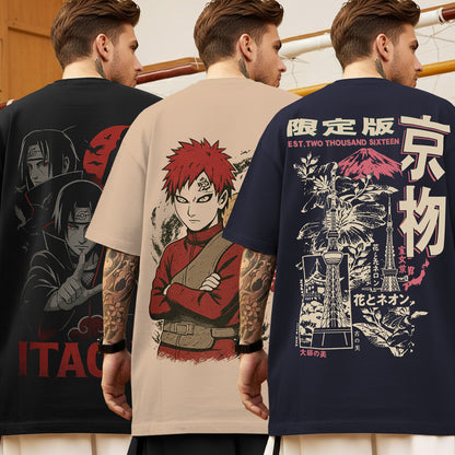 (Pack Of 3) Mens Oversized Graphic Design Back Printed T-Shirts