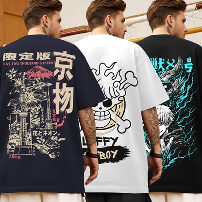 (Pack Of 3) Mens Oversized Graphic Design Back Printed T-Shirts