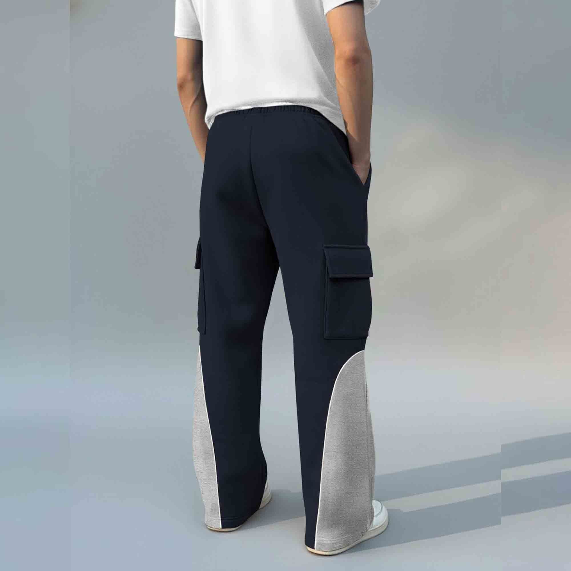 Men 4 Pockets Dual Color Baggy Cargo Pant Navyblue & Grey