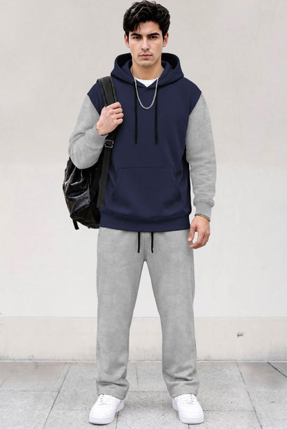 Tracksuit Men Hooded Sweatshirt & Loose Fit Plain Trackpants