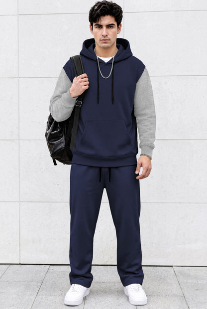 Tracksuit Men Hooded Sweatshirt & Loose Fit Plain Trackpants