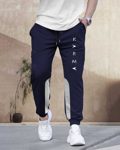 Men Printed Ankle Fit Cuffed Navy & Grey Jogger