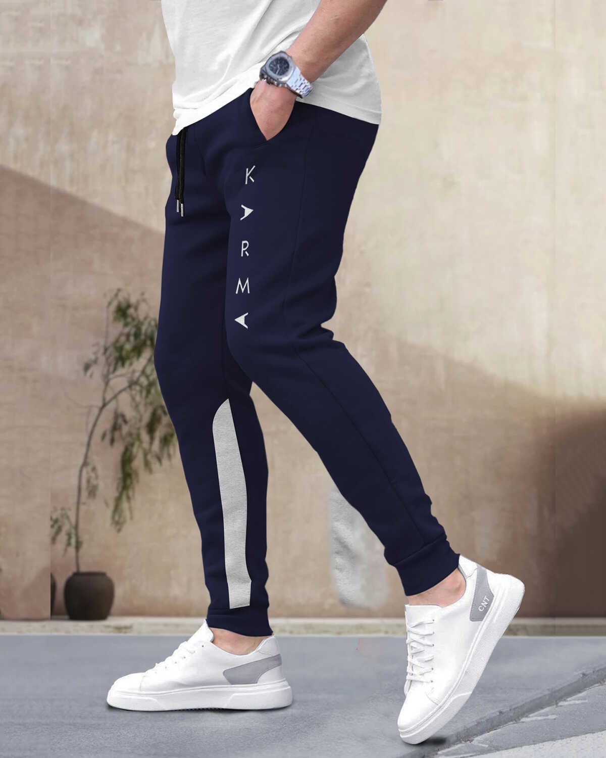 Men Printed Ankle Fit Cuffed Navy & Grey Jogger