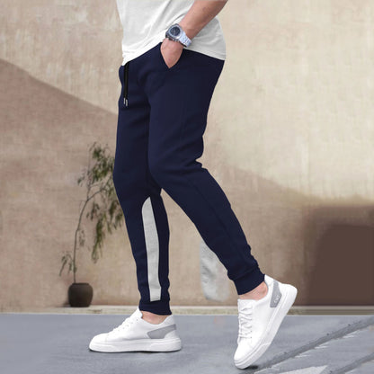 Men Plain Ankle Fit Cuffed Navy Blue Jogger