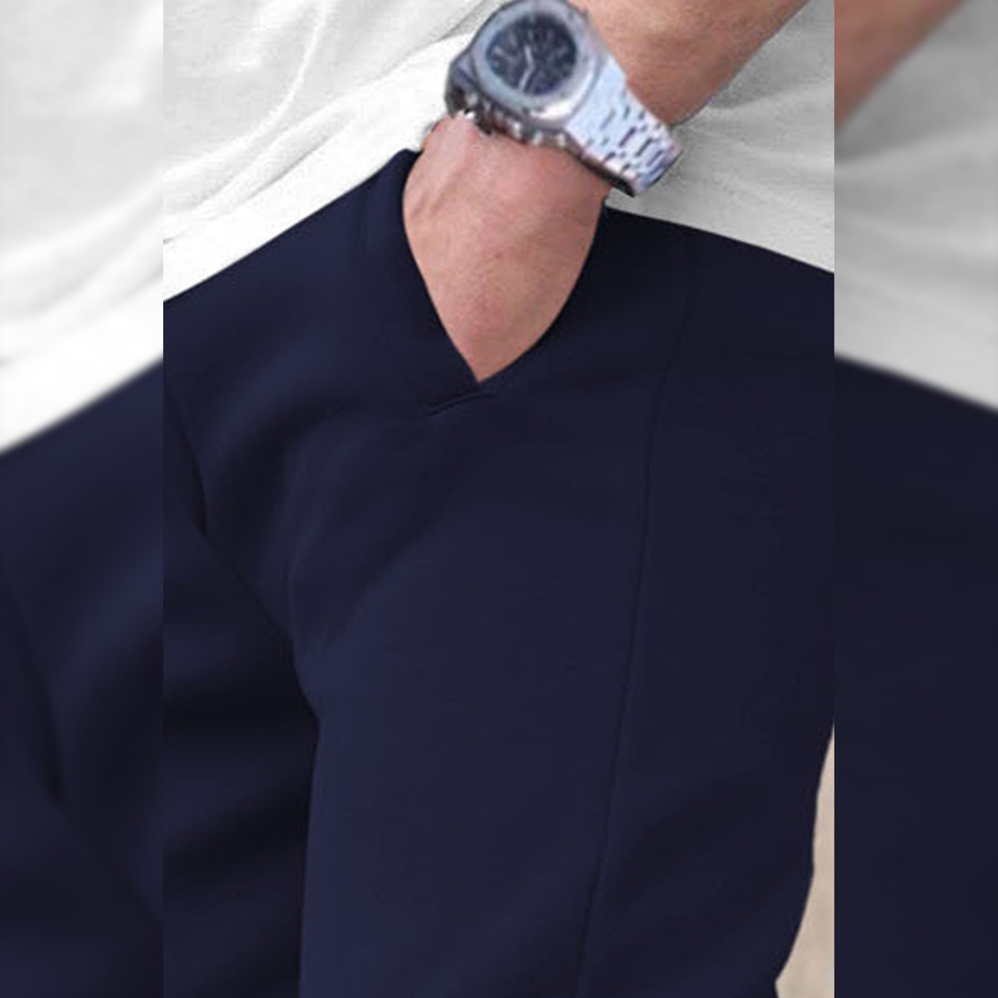 Men Plain Ankle Fit Cuffed Navy Blue Jogger