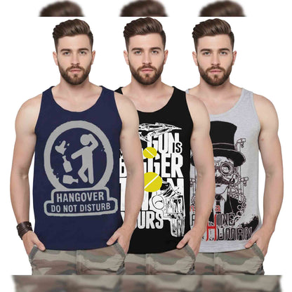 Mens Multicolor Printed Vest  (Pack of 3)