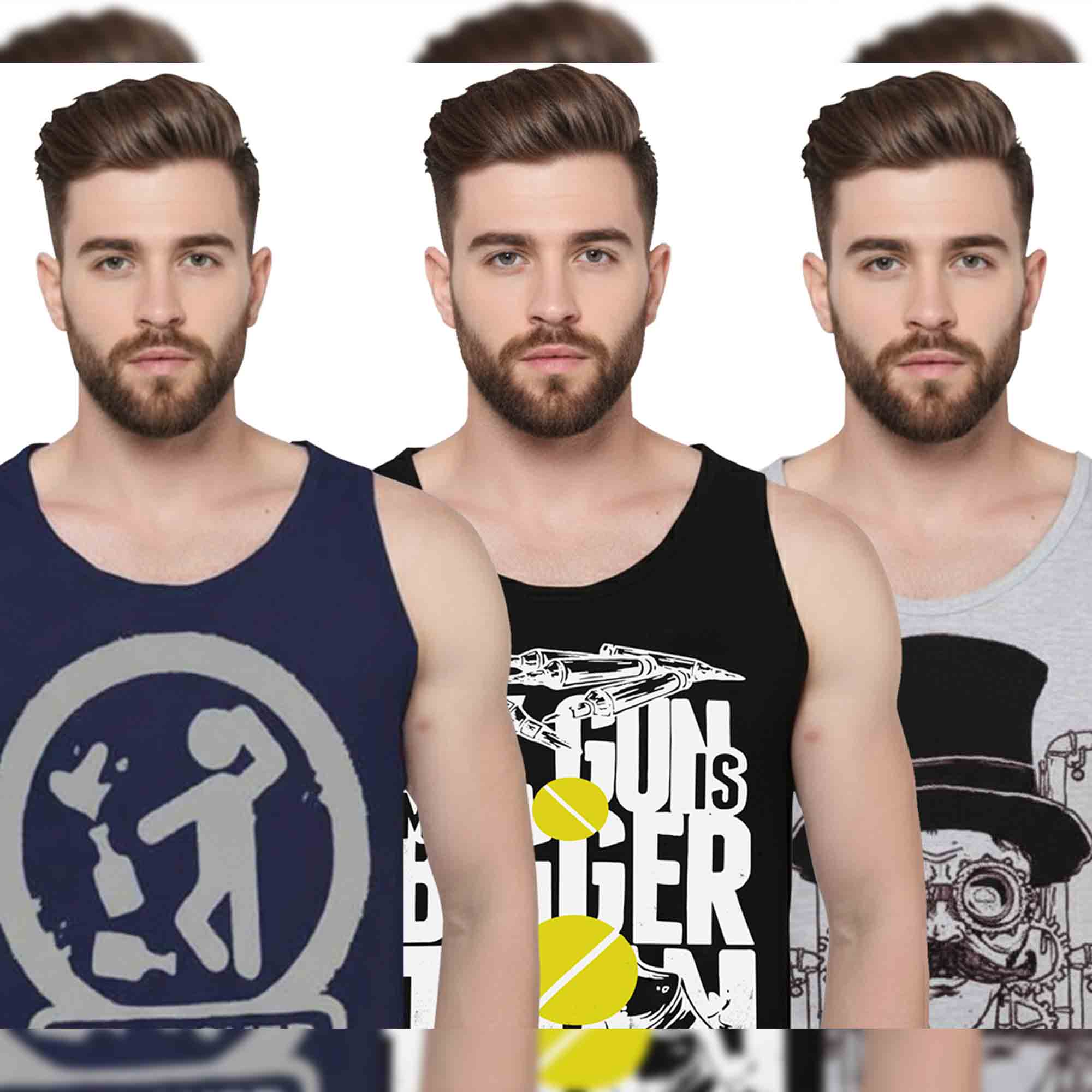 Mens Multicolor Printed Vest  (Pack of 3)