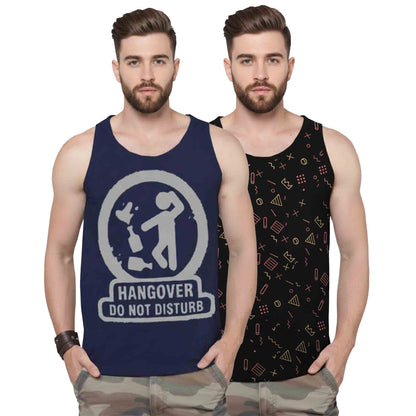 (Pack Of 2) Men Printed Vest Navy & Black