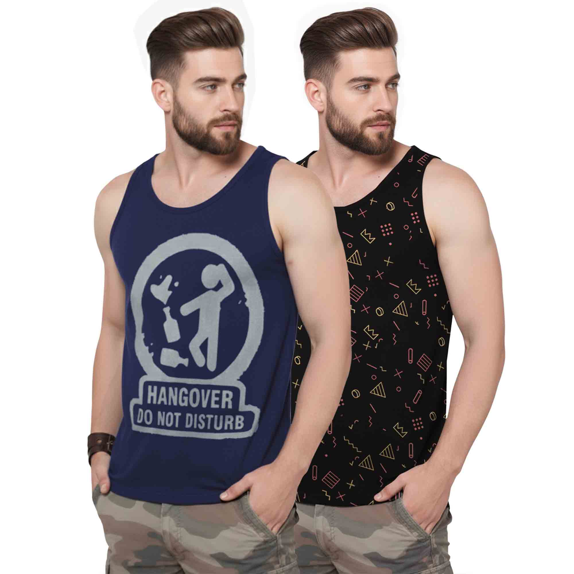 (Pack Of 2) Men Printed Vest Navy & Black