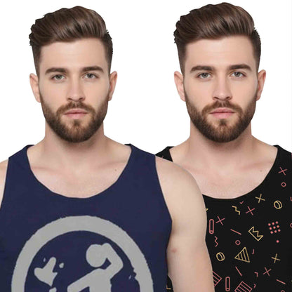 (Pack Of 2) Men Printed Vest Navy & Black