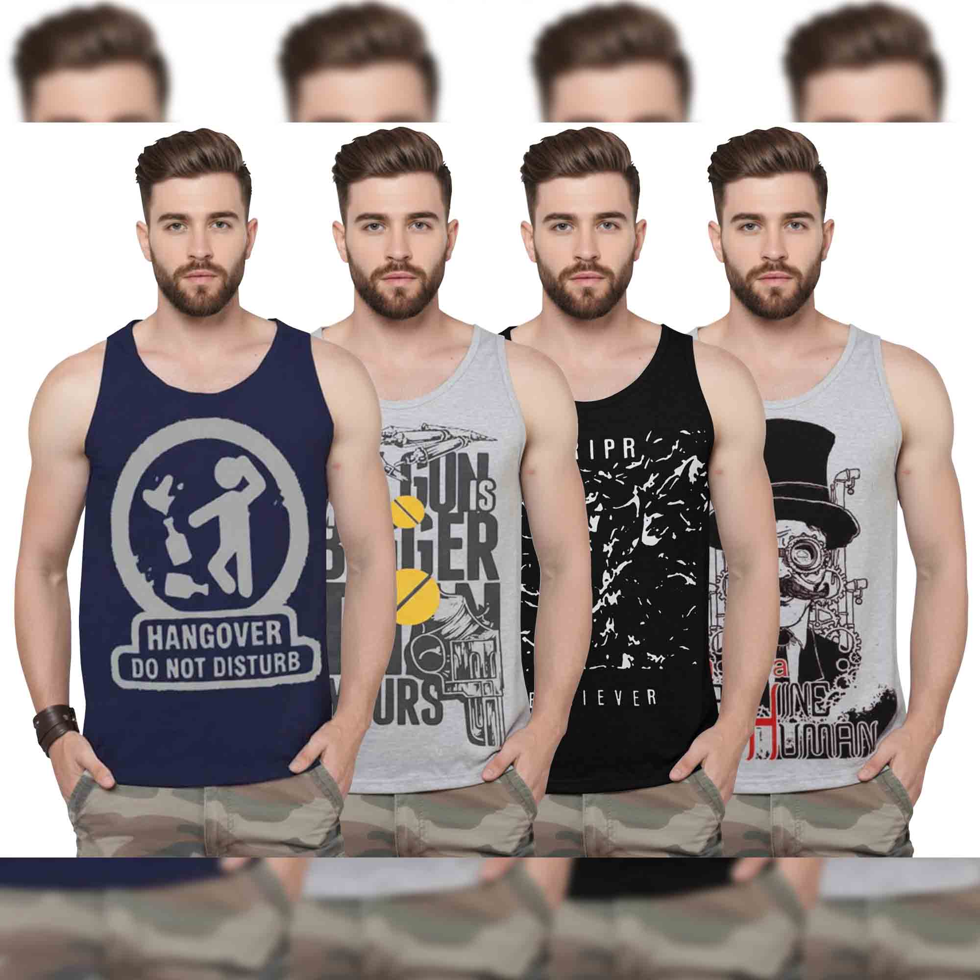 Men Printed Vest (Pack of 4) / Multicolor