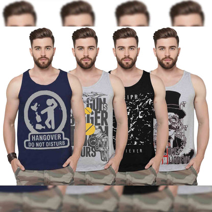 Men Printed Vest (Pack of 4) / Multicolor