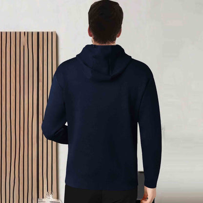 Men Full Sleeve Zig Zag Printed Hooded Navyblue T-shirt