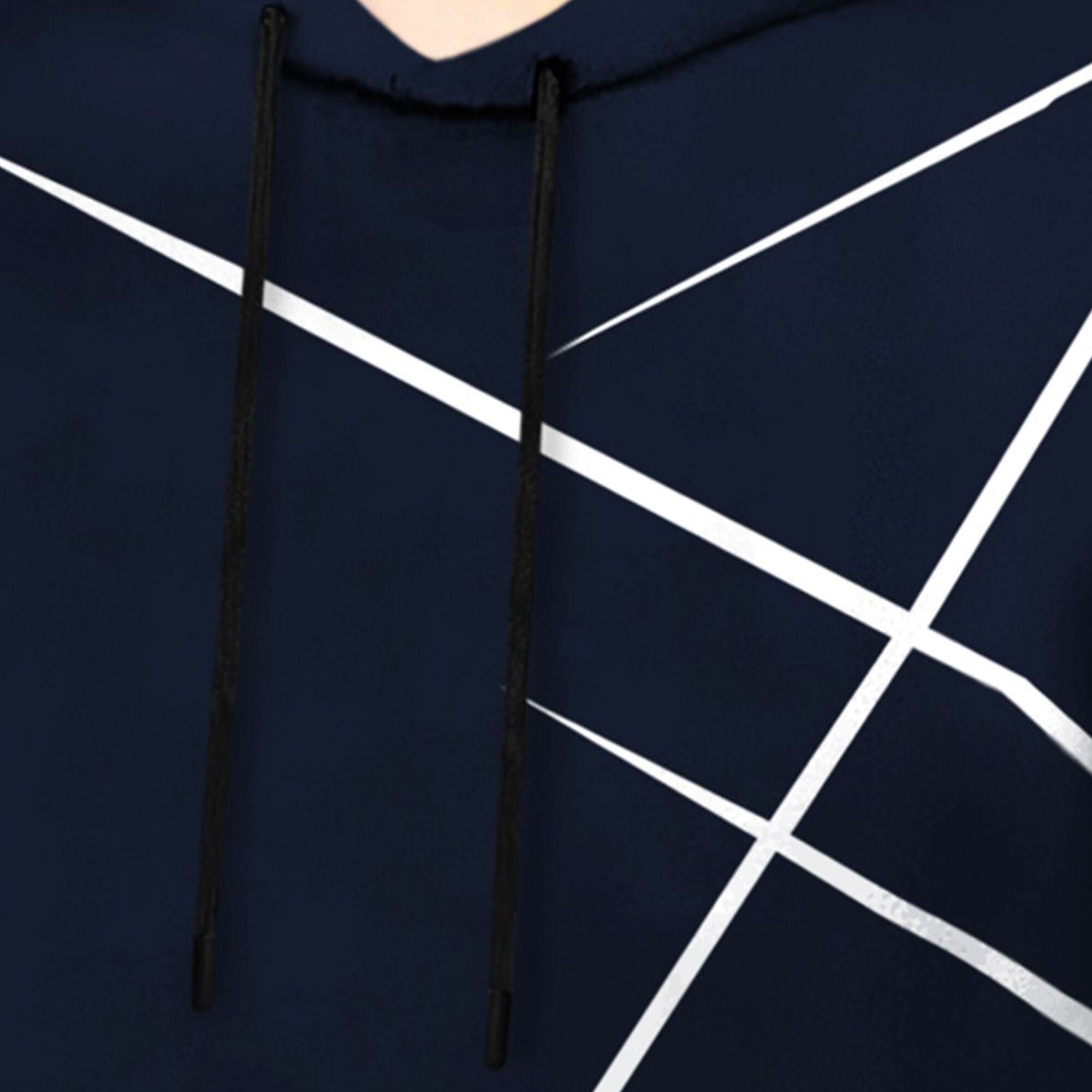 Men Full Sleeve Zig Zag Printed Hooded Navyblue T-shirt