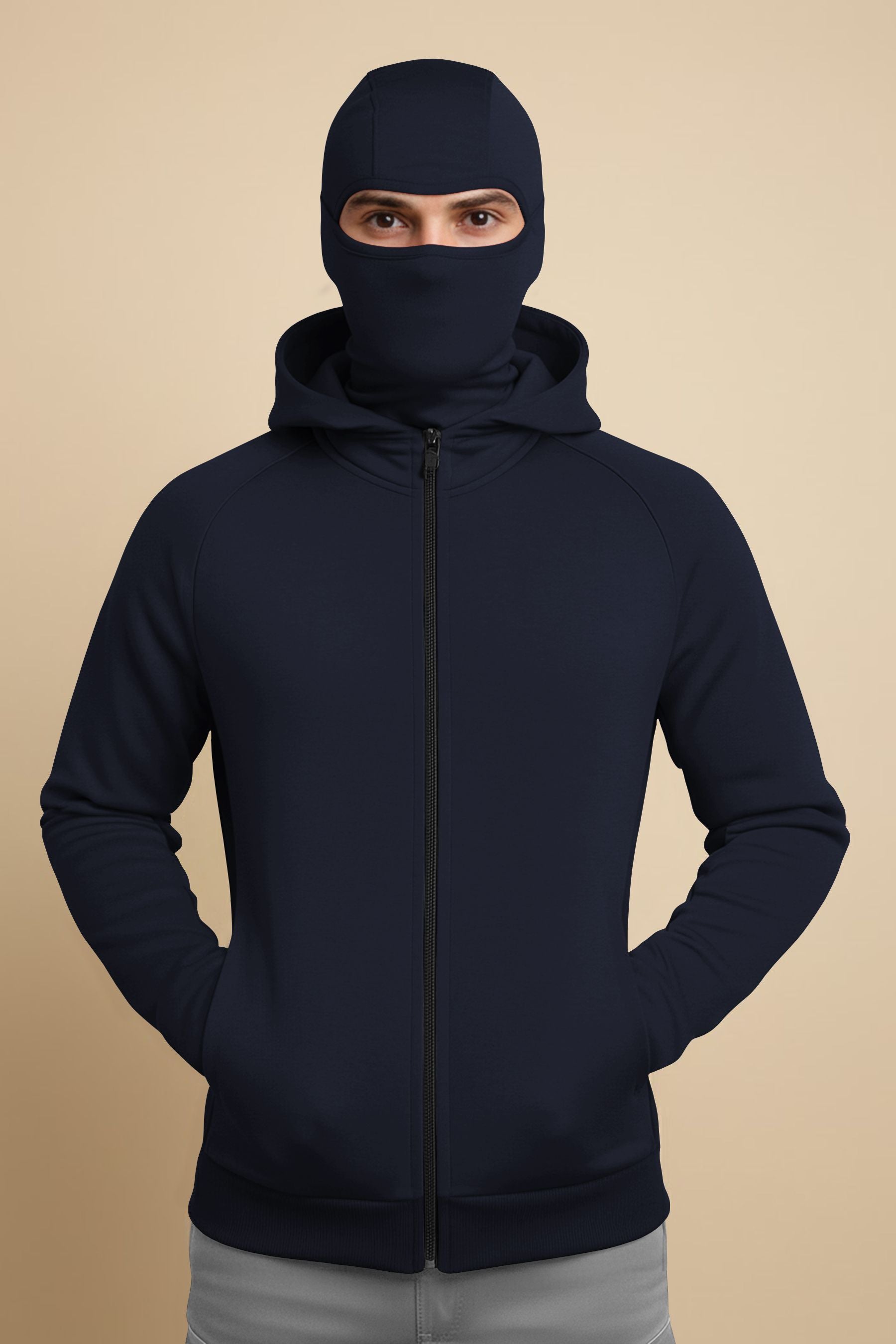 Plain Hoodie with Face Mask Zip-Up Jackets