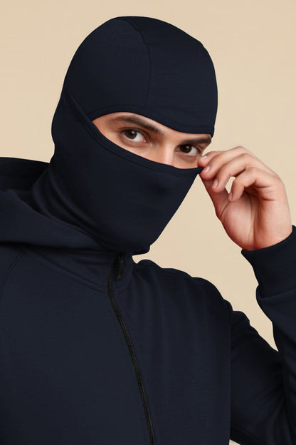 Mens Winter Full Mask Warm Zip-Up Hooded Jacket Navyblue