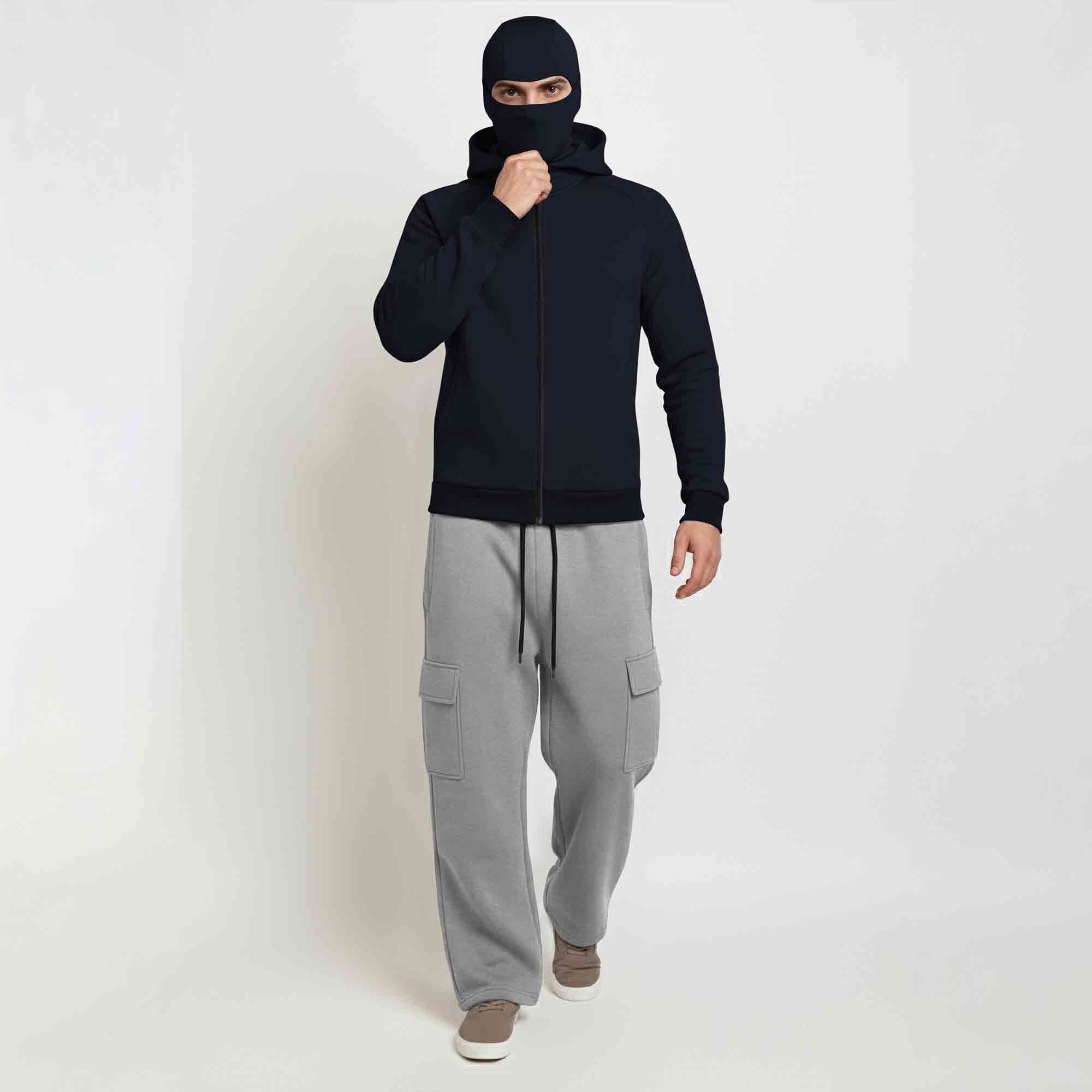 Tracksuit For Winter Mask Jacket Navyblue - Plain Baggy Cargo Grey