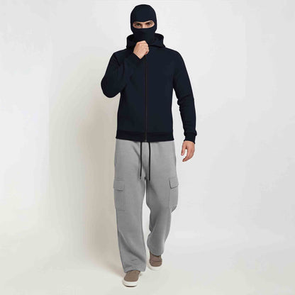 Tracksuit For Winter Mask Jacket Navyblue - Plain Baggy Cargo Grey