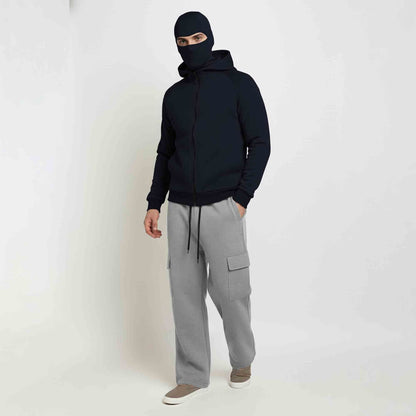 Tracksuit For Winter Mask Jacket Navyblue - Plain Baggy Cargo Grey