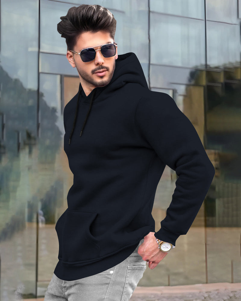 Mens Plain Sweatshirt Side Pockets with Hooded / Navyblue