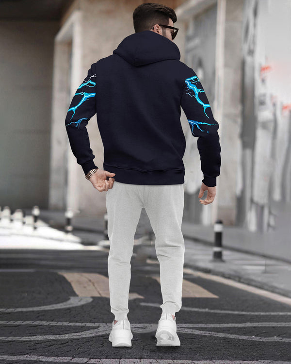 Tracksuit For Men Thunder Printed Navy Jacket / Grey Plain Trackpant