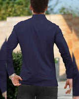 High Neck Full Sleeve Plain T-shirt / Navy Blue