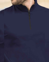 High Neck Full Sleeve Plain T-shirt / Navy Blue
