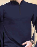 High Neck Full Sleeve Plain T-shirt / Navy Blue