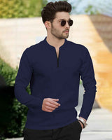 Henley Neck Full Sleeve T-shirt / Navy Blue
