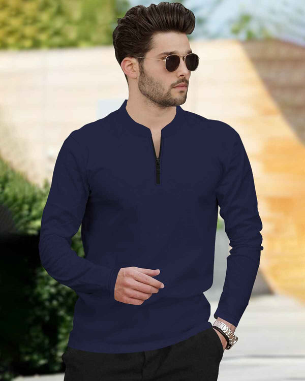 Henley Neck Full Sleeve T-shirt / Navy Blue