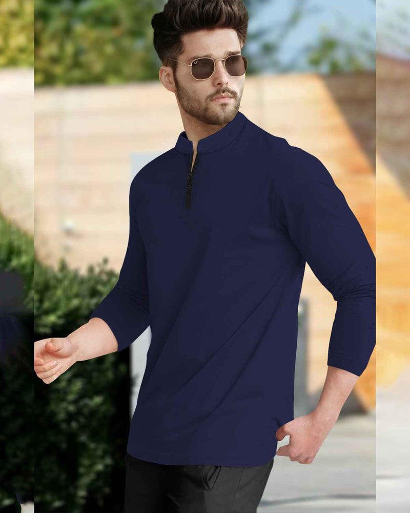 Henley Neck Full Sleeve T-shirt / Navy Blue