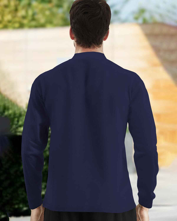 Henley Neck Full Sleeve T-shirt / Navy Blue