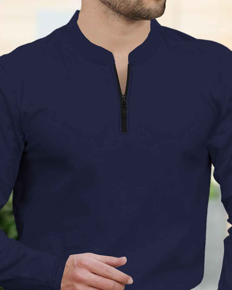 Henley Neck Full Sleeve T-shirt / Navy Blue