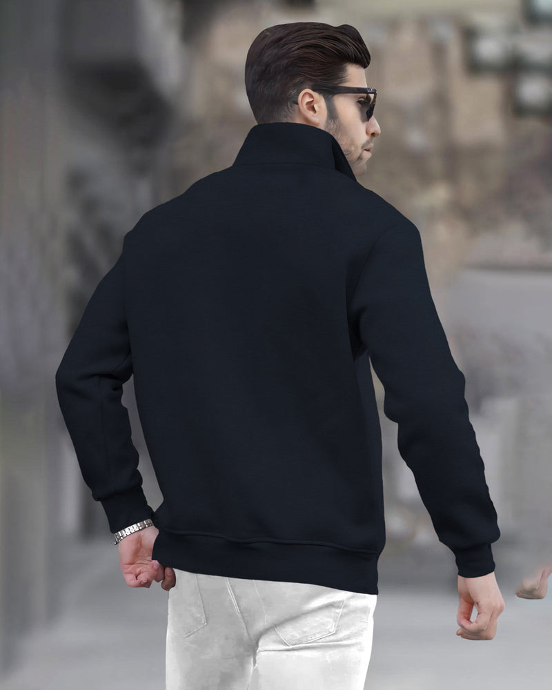 Men Navy blue Zipper High Neck Sweatshirt