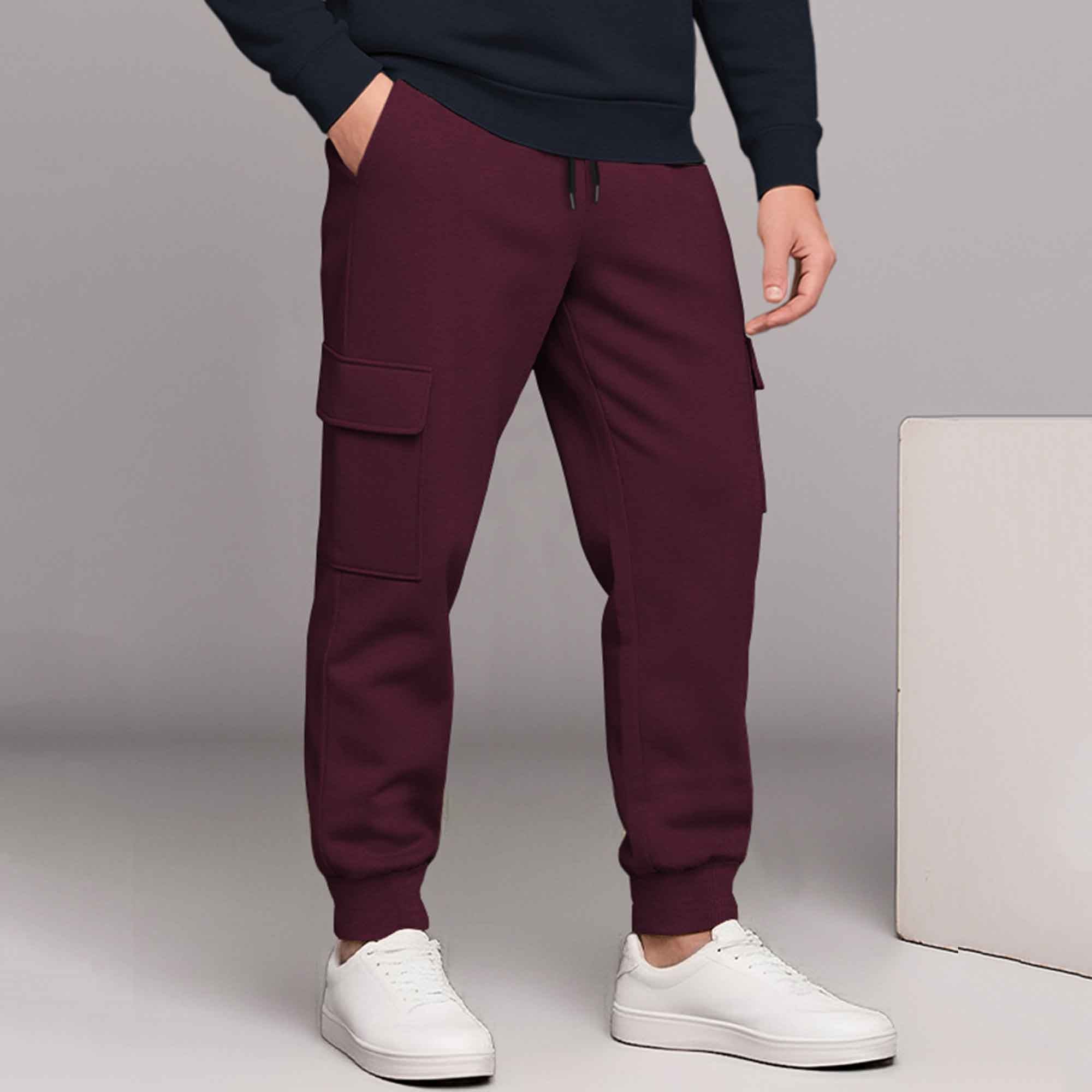 Navy Blue High Neck Sweatshirt and Maroon Cargo Jogger Tracksuit S
