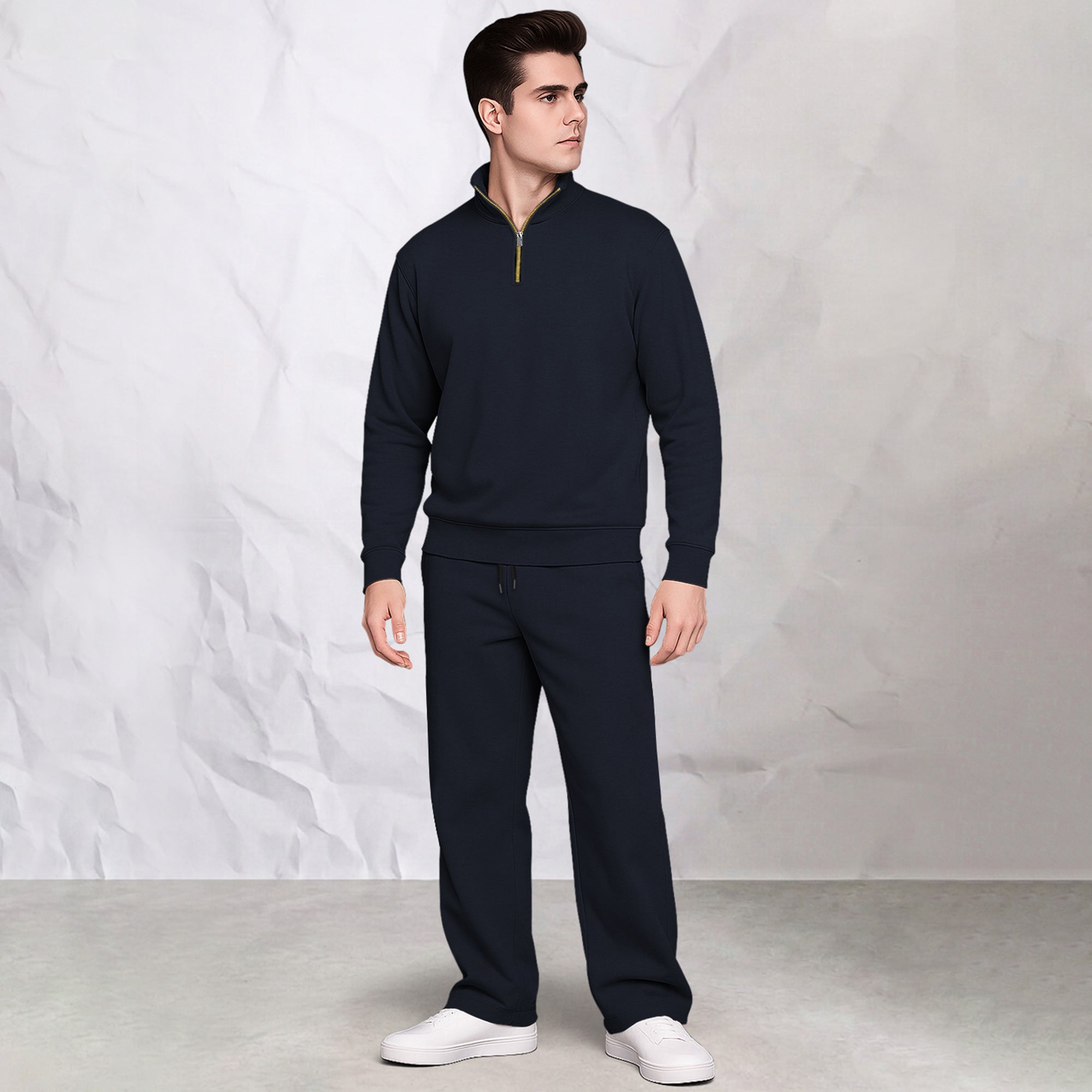 Men's Solid Burgundy Quarter-Zip Sweatshirt & Track Pants Co-Ords Set
