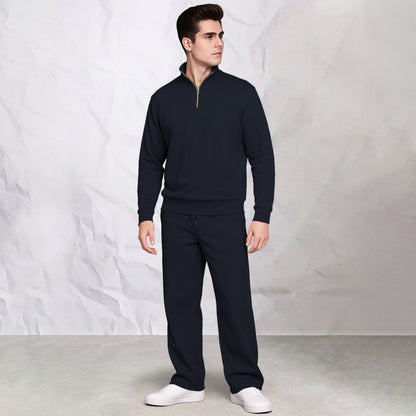 Men's Solid Burgundy Quarter-Zip Sweatshirt & Track Pants Co-Ords Set