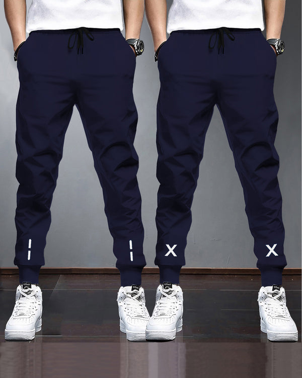 (Pack Of 2) Mens Printed Tarackpants / Navy Blue