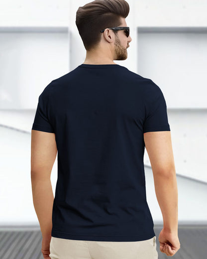 Feather Printed Half Sleeve Navy Blue Round Neck Mens T-shirt