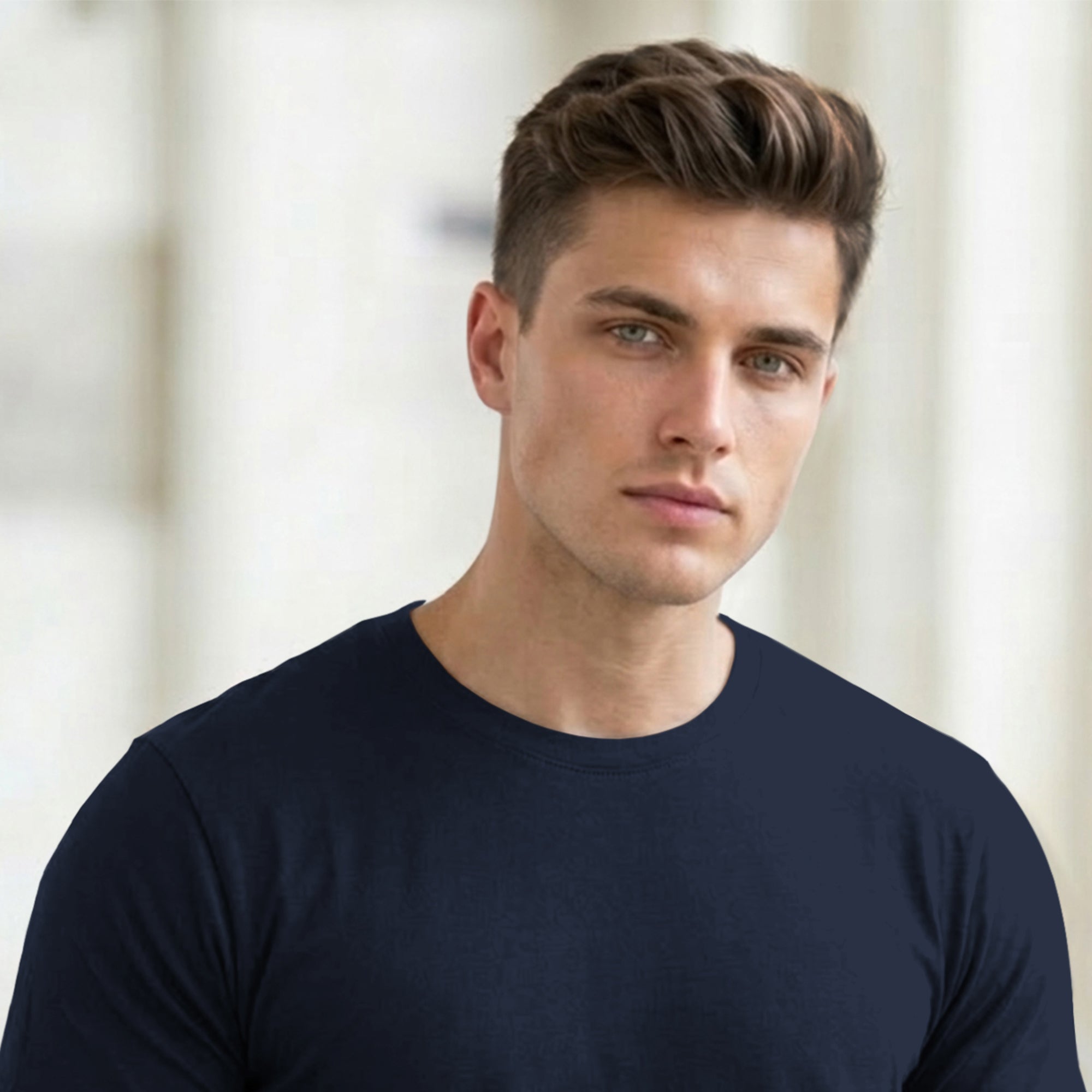 (Pack Of 1) Men Half Sleeve Round Neck Plain Navy Blue T-shirt