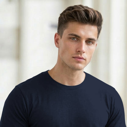(Pack Of 1) Men Half Sleeve Round Neck Plain Navy Blue T-shirt