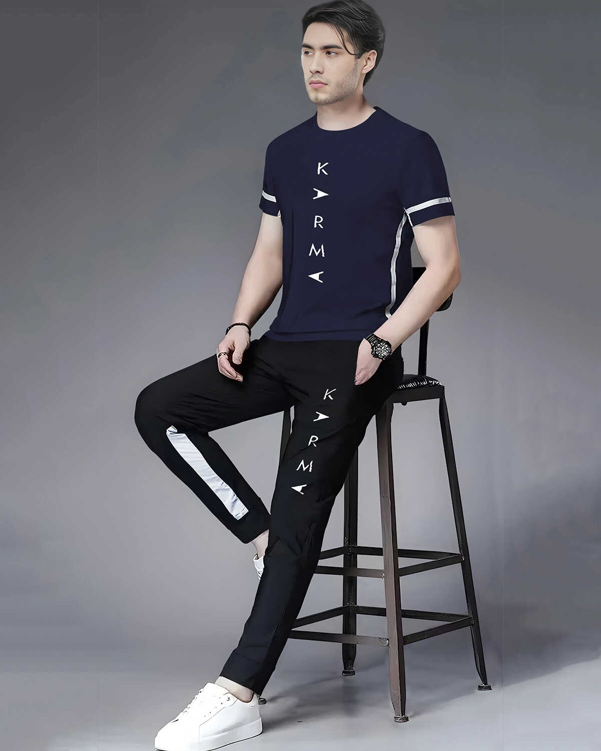 Track Suit For Navyblue Half Sleeve T-shirt With Black Matching Trackpant