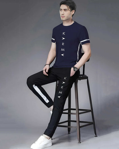 Track Suit For Navyblue Half Sleeve T-shirt With Black Matching Trackpant