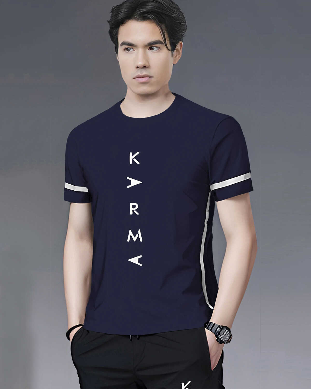 Track Suit For Navyblue Half Sleeve T-shirt With Black Matching Trackpant