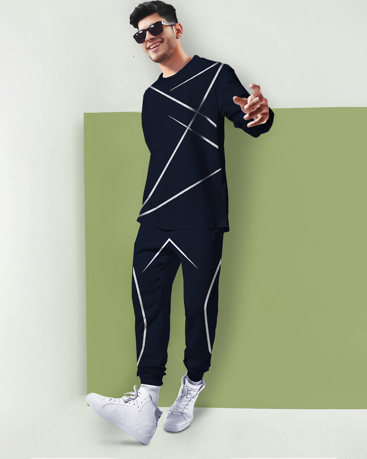 Round Neck Full Sleeve Navy T-shirt with Navy Trackpant Mens Tracksuit