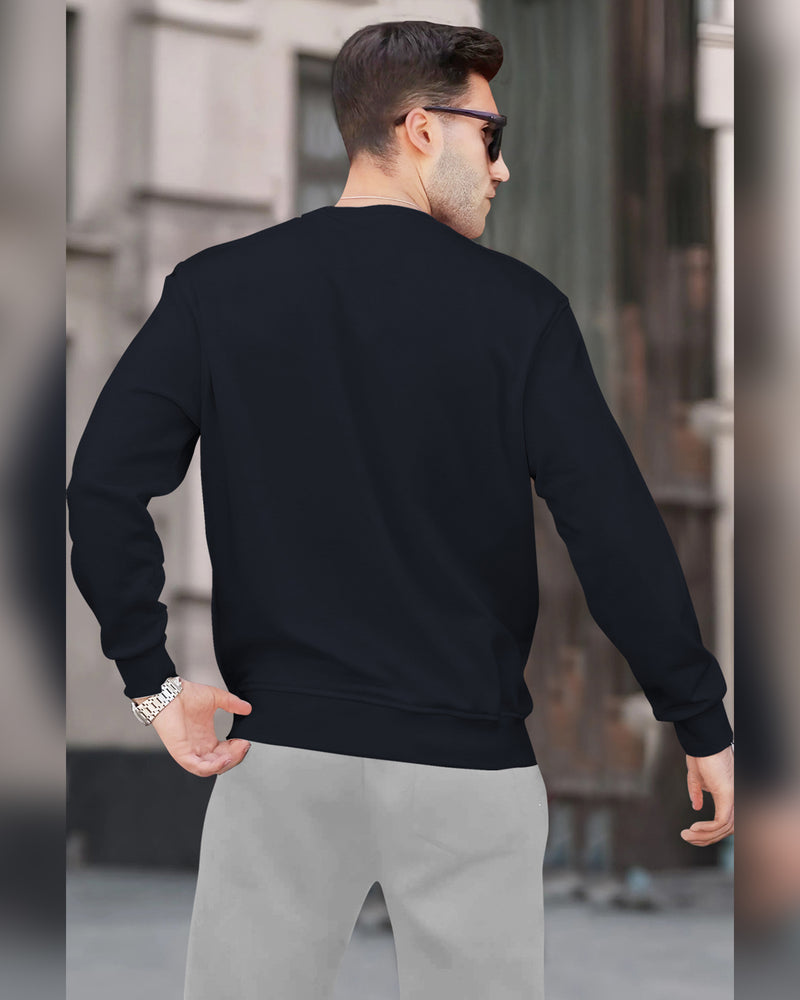 PLAIN NAVY BLUE MEN REGULAR FIT CASUAL SWEATSHIRT