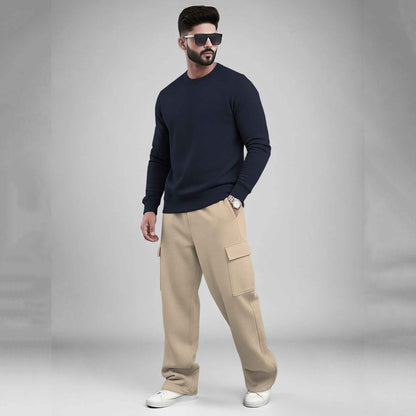 Round Neck Sweatshirt and Baggy Cargo Matching Outfits