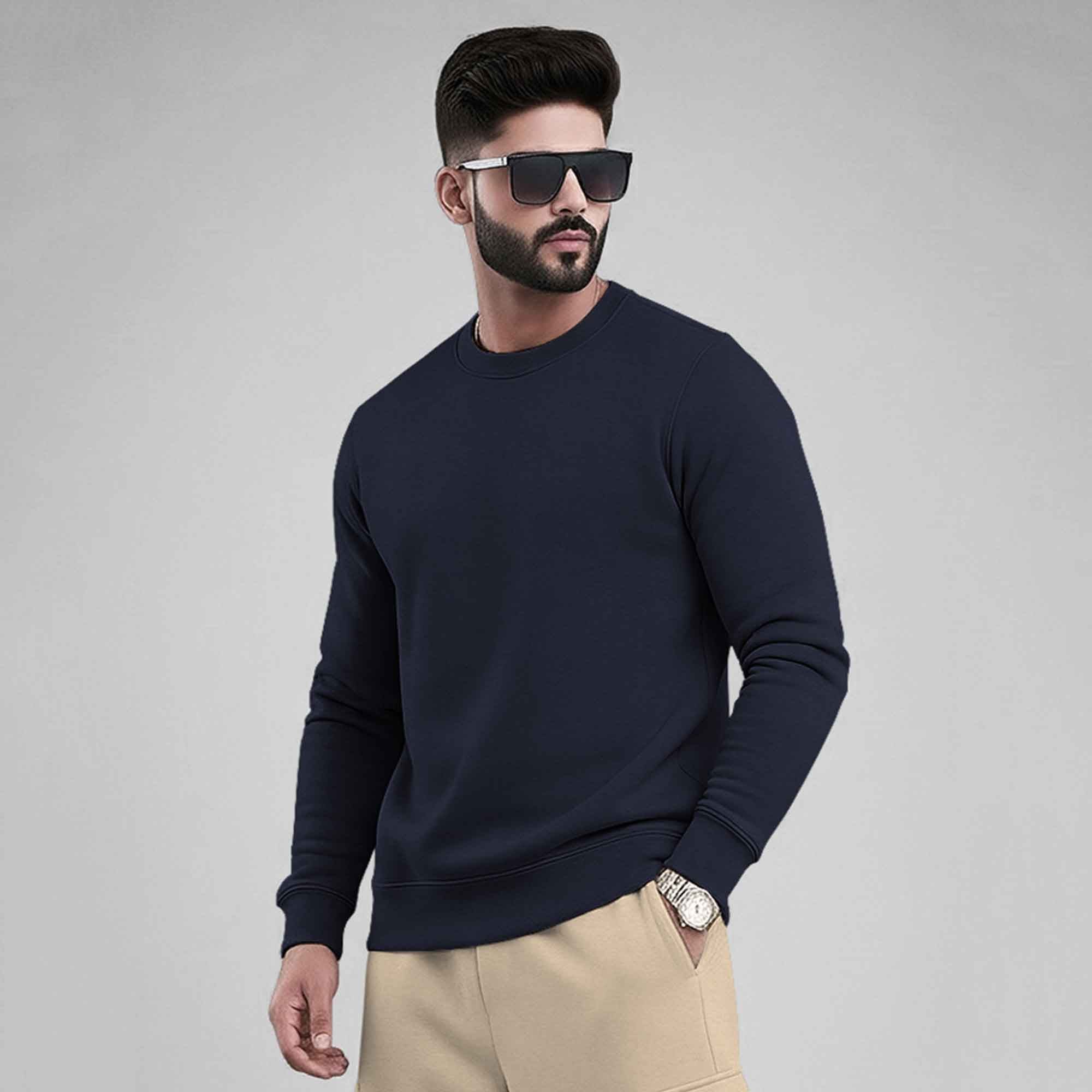 Navyblue Round Neck Sweatshirt and Beige Baggy Cargo Tracksuit S