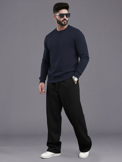 Tracksuit Men Round Neck Plain Sweatshirt & Loose Fit Plain Trackpants
