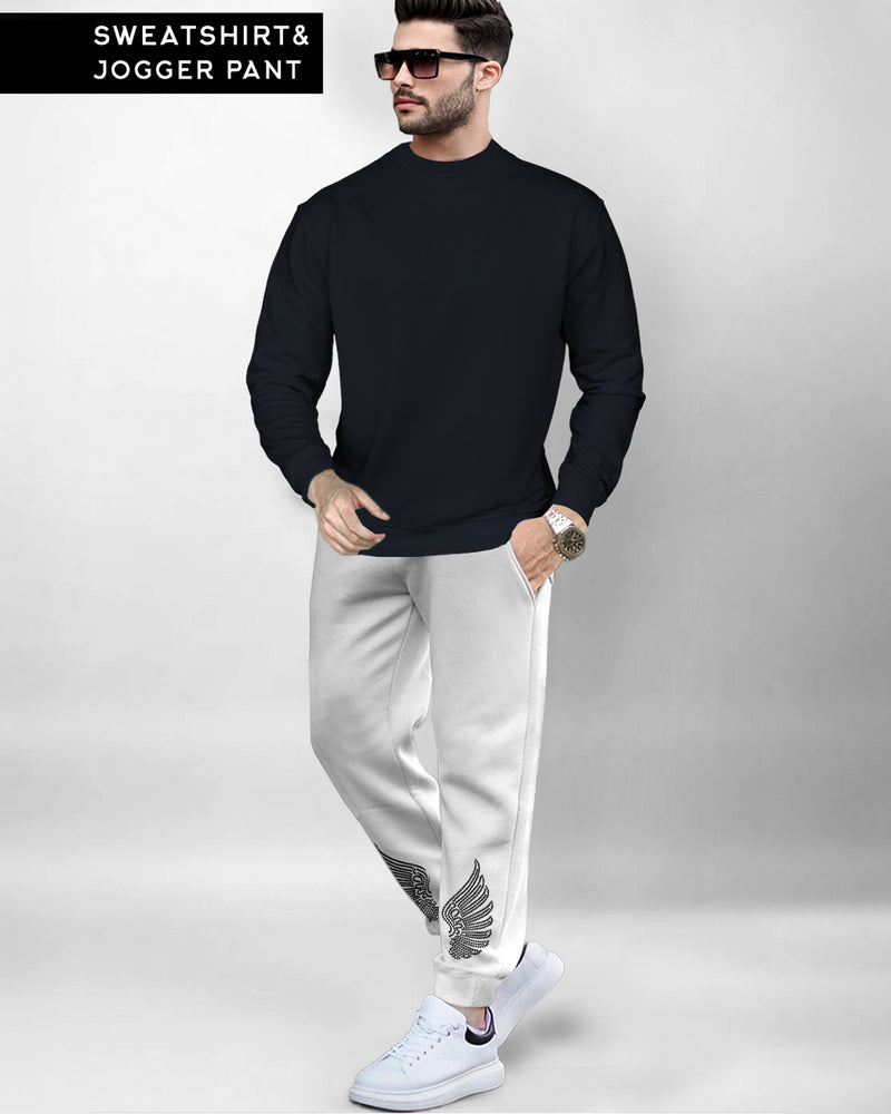 Winter Tracksuit - Navy Blue Sweatshirt & Grey Track Pant